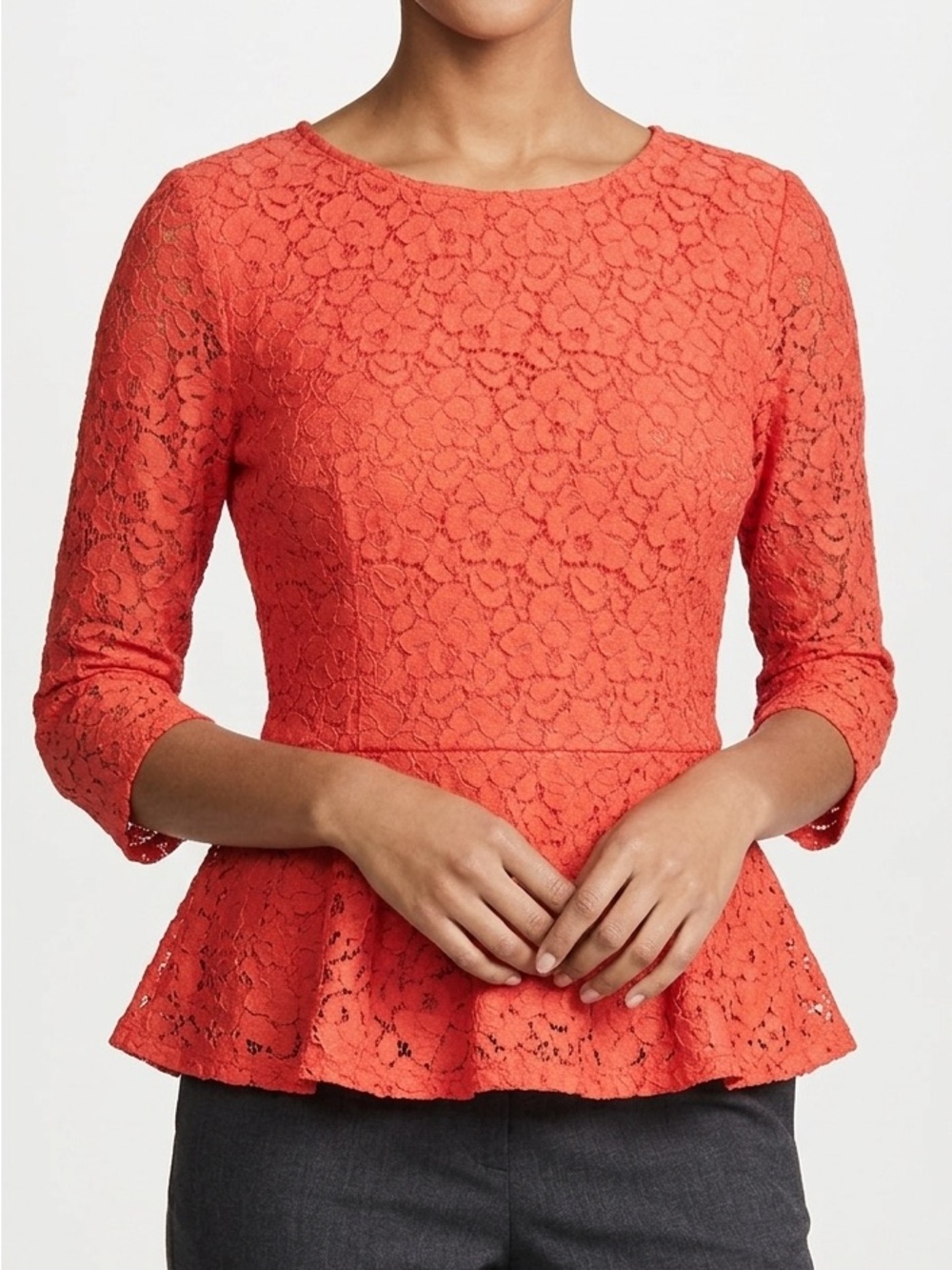 Cynthia Rowley Lace Peplum Vibrant Red Lace Blouse